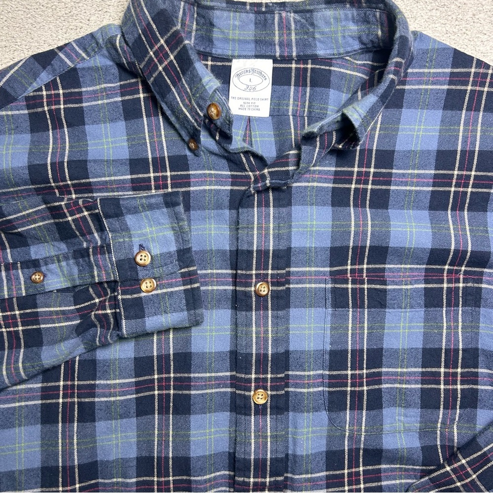 Brooks Brothers 346 Flannel Shirt Mens Large Slim Fit Multicolor Plaid Button Up